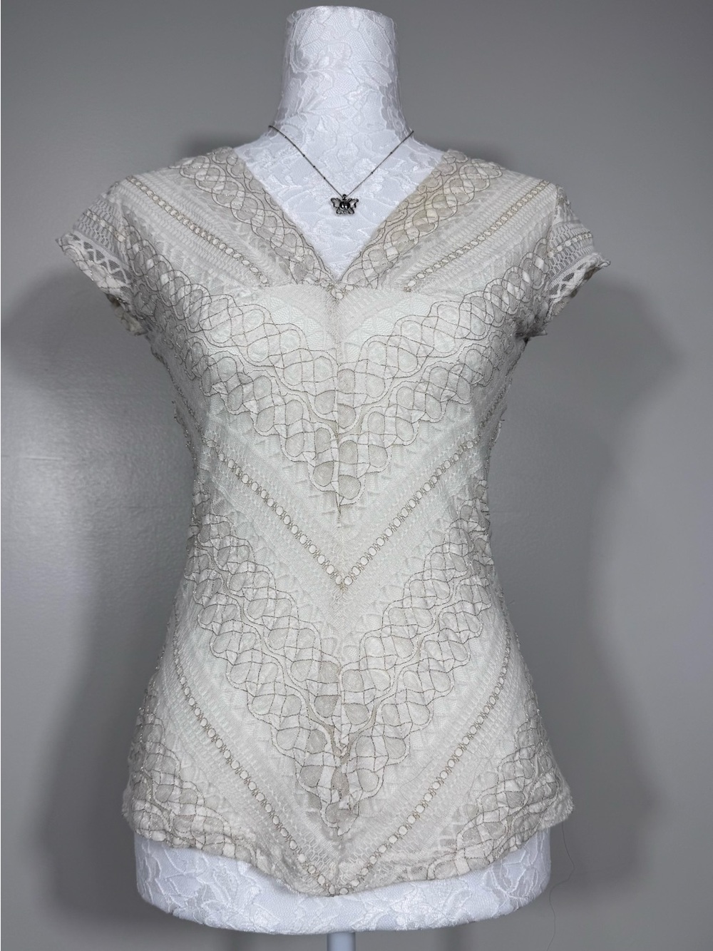 Wrapper Cream Lace V-Neck Women's Blouse